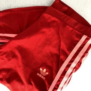 Adidas Womens Red with Pink Stripes Knit Leggings Size Medium